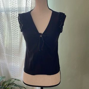 [Studio by Liz Claiborne] Black Tank with Crochet Details